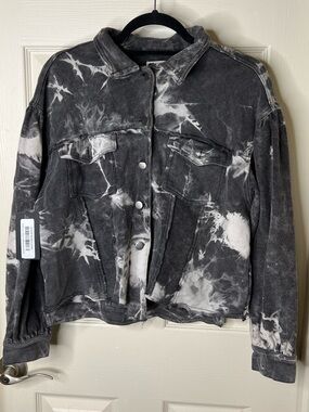 POL Charcoal & White Tie-Dye Jacket Jean Style Size S